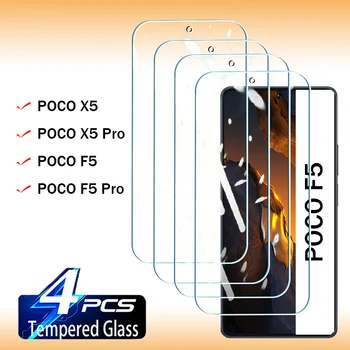4 Шт. Закаленное Стекло Для Xiaomi POCO F5 X5 F4 X4 F3 X3 GT Pro Защитная пленка Для экрана Для POCO F5 X5 Pro X5Pro F5Pro Защитная Стеклянная пленка