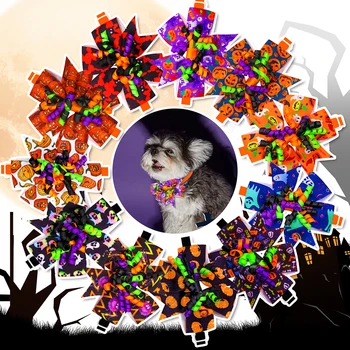 60 Штук ленты в крупный рубчик, банты для собак на Хэллоуин, галстуки с разноцветными резинками, Регулируемый бант из собачьей шерсти для щенков, зоотовары