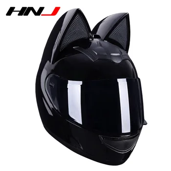 HNJ Летний Электрический Мотоциклетный шлем с кошачьими ушками, Серый бант для мужчин и женщин, милый мотоциклетный шлем с полным шлемом