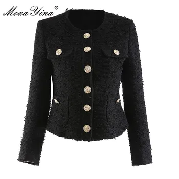 MoaaYina, модные дизайнерские осенние куртки, пальто, женские однобортные женские черные офисные верхняя одежда