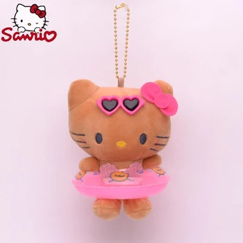 Sanrio 15 см Брелок, Плюшевая кукла Hello Kitty, Кавайные подарки для животных, Подвеска, Милые игрушки, Гавайи, Круг Бикини, Кошки Для детей