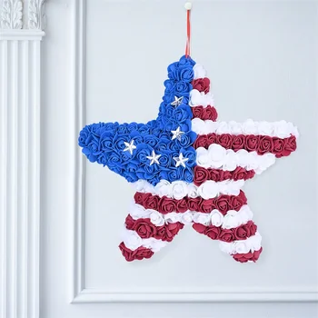 Венок из искусственных цветов в форме звезды, День Независимости США, Подвесной Патриотический орнамент, Входная дверь, Вечерние, Украшение для дома