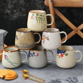 Винтажная кофейная кружка с верхом, уникальные керамические чашки в японском ретро-стиле, 380 мл, глиняная чашка для завтрака, креативный подарок для друзей