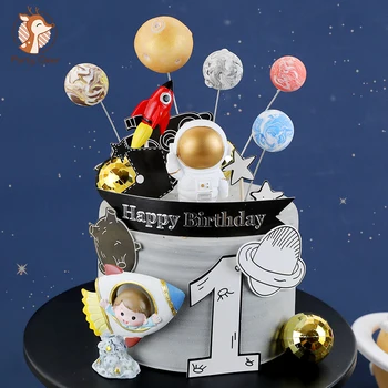 Вселенная Звезды Ракета Астронавт Луна Письмо С Днем Рождения Украшение Торта Топпер Десерт на День защиты детей Прекрасные подарки