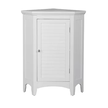 Деревянный угловой напольный шкаф Teamson Home Glancy с дверцей-шторкой, белый шкаф для ванной комнаты, шкаф для хранения мебели для ванной комнаты