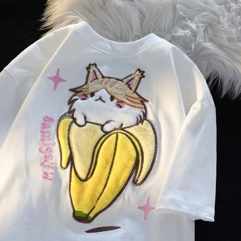 Дизайнерская футболка с объемным банановым хомячком, плюшевая нашивка с вышивкой, футболка с короткими рукавами, Женский Новый летний Топ y2k