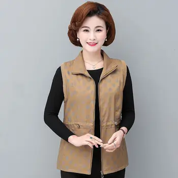 Женская весенне-осенняя корейская винтажная куртка-стойка без рукавов с принтом, модный повседневный свободный жилет для мамы, куртки x82