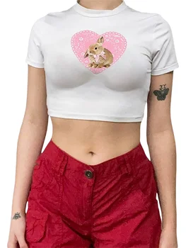 Женская винтажная укороченная футболка с короткими рукавами и цветочным принтом, эстетичная одежда в стиле ретро для девочек-подростков, летняя мода Y2K E-Girl