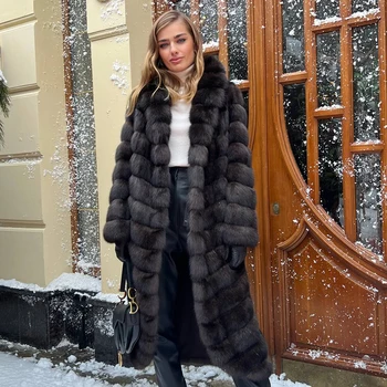 Женское пальто из натурального лисьего меха, зимняя куртка с натуральным мехом, Женское длинное пальто для женщин, хит продаж, женская куртка