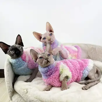 Зимняя одежда для кошек без шерсти Двусторонняя Плюс флисовая эластичная ткань с высоким вырезом, теплая мягкая одежда для кошек-сфинксов
