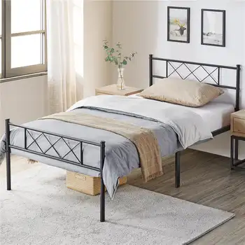 Изголовье и изножье кровати SMILE MART X-Design Металлическая Двуспальная кровать, черный