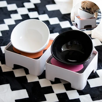 Керамическая миска для еды с регулировочным кронштейном, двойная нескользящая, для кошек и собак