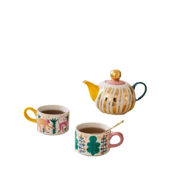 Керамический кофейник в британском стиле, Заварочный Чайник, Чайный сервиз, Подарочная коробка, Ручная роспись, Легкий Роскошный Кофейник в пасторальном стиле