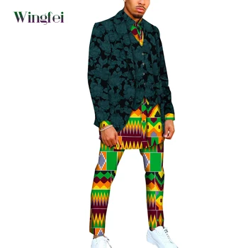 Комплект из 4 предметов, Модный Мужской костюм Дашики с принтом Анкары, Мужская рубашка + брюки + жилет + блейзер, куртка Bazin Riche, Африканская одежда для мужчин, WYN1808