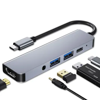 Концентратор USB C 5 в 1 для iPad Pro M2 2023 с 4K HDMI-совместимым 3,5 мм AUX PD концентратором быстрой зарядки 3.0 USB-C док-станцией