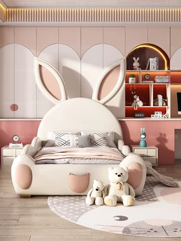 Кровати принцессы для детей и девочек, односпальные кровати для розовых девочек, кровати-кролики для подростков, многофункциональные с ограждениями