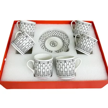 Кружки для эспрессо 80 мл, Набор из 6 керамических чашек для эспрессо, Изолированные Чайно-кофейные кружки с двойными стенками, Можно мыть в посудомоечной машине