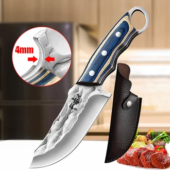 Кухонный Кованый нож 5Cr15Mov, Нож для разделки мяса и рыбы из нержавеющей стали, Нож для обвалки Костей, Профессиональный Нож шеф-повара, Мясник, Фруктовый нож с крышкой