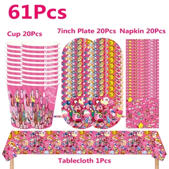 Мультяшная розовая посуда Star Kirbyed, принадлежности для вечеринок, украшение для детского дня рождения и настольные аксессуары, Баннер, скатерть