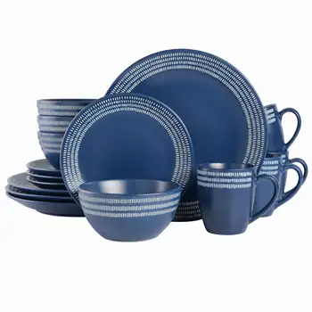 Набор посуды Gap Home из 16 предметов в полоску, синий керамогранит, полный набор посуды