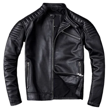 Новая мужская мотоциклетная одежда из натуральной воловьей кожи, модная черная байкерская куртка, крутое кожаное пальто размера Плюс 5XL