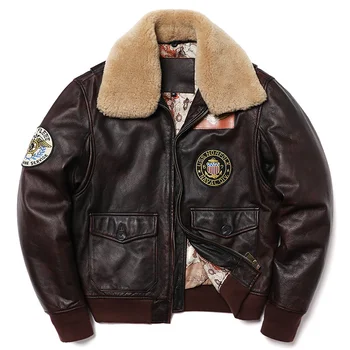 Новые пальто из натуральной кожи в стиле Air Force G1, мужская винтажная красно-коричневая одежда из натуральной воловьей кожи, мужская мотоциклетная куртка в стиле Ретро