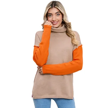 Осенний джемпер в тон, блузка с длинным рукавом, свободная повседневная водолазка, теплый свитер для женщин
