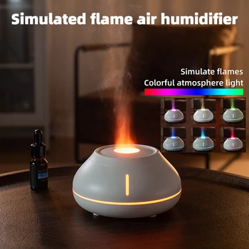 Пламенный увлажнитель воздуха, диффузор эфирного масла с ароматом, ультразвуковой холодный туманообразователь, 7-цветный светильник, имитирующий атмосферу пламени