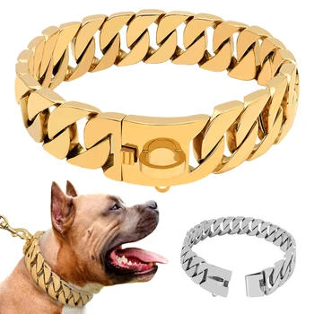 Супер Сильный Ошейник-Цепочка для Собак Pet Slip Choke Collar Цвет Серебристый, Золотой, Из Нержавеющей Стали Chian для Собак среднего Размера Pitbull Бульдог