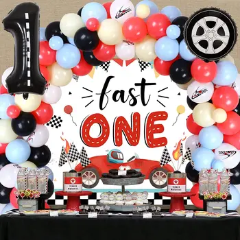 Сюрприз, украшения для вечеринки в честь первого дня рождения, винтажный набор воздушных шаров для гоночного автомобиля, принадлежности для 1-го дня рождения мальчика