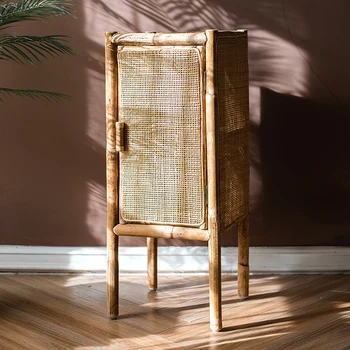 Угловой стол из натурального ротанга, Шкаф, Боковой шкаф, прикроватный столик, Многофункциональное хранилище в стиле ретро в японском стиле