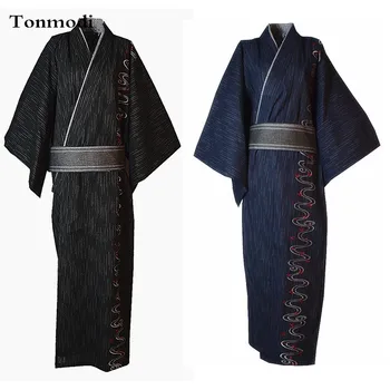 Халат-кимоно для мужчин из 100% хлопчатобумажной ткани, Пижама в японском стиле, Халат, Длинная ночная рубашка с вышивкой