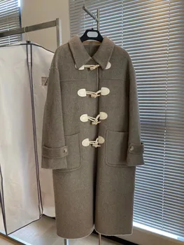 Шерстяное пальто с воротником-лацканами и пуговицами из рога, дизайн, повседневная мода 2023, осенняя новинка, лидер продаж 0308